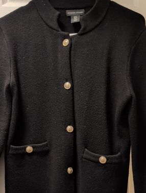 Adrienne Vittadini Black Wool-Blend Button Front Jacket with Gold Buttons
